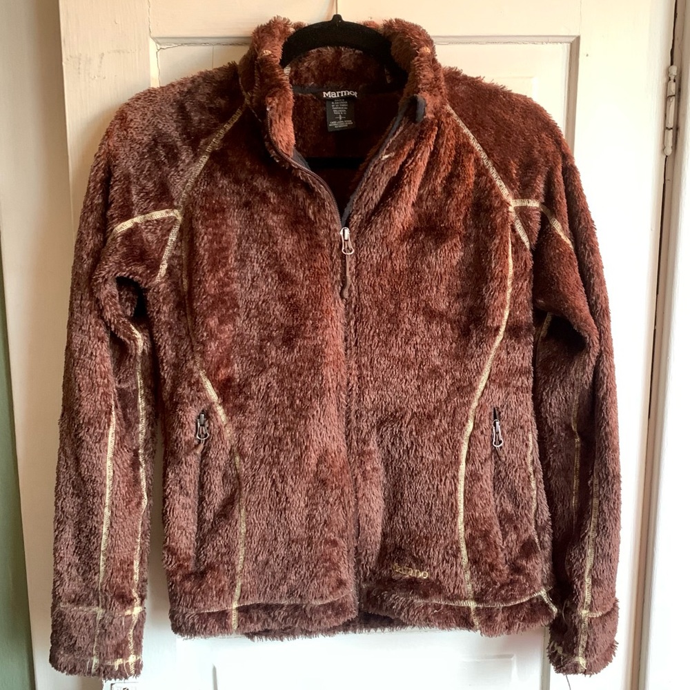 Marmot brown fluffy zip up sweatshirt